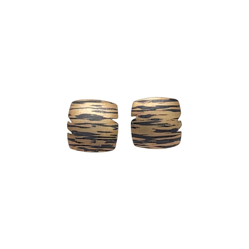 Vintage Paul Morelli 14K Gold Sterling Silver Tiger Stripe Square Earrings 17371